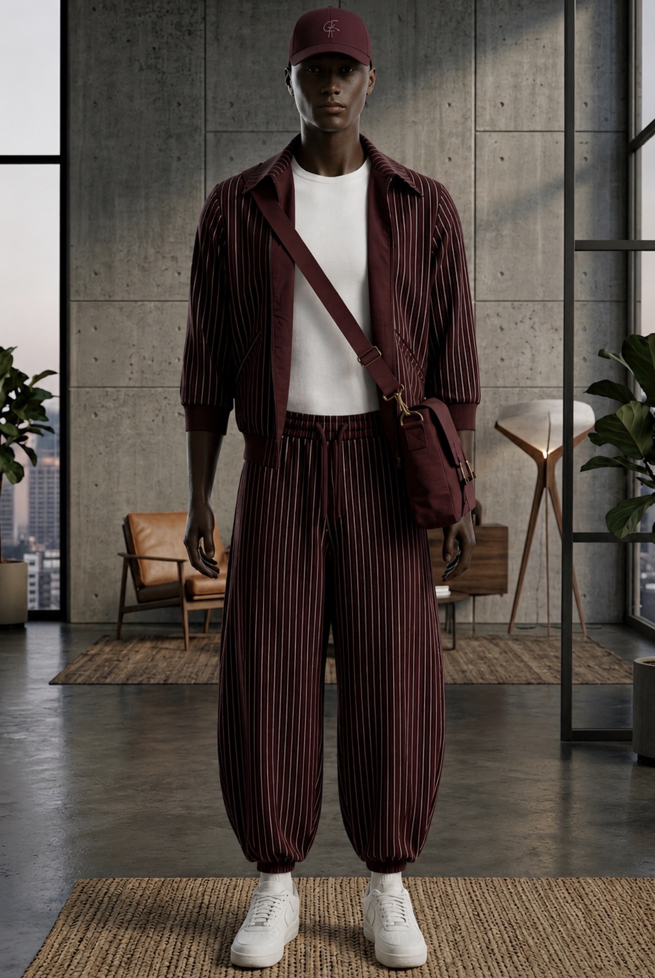 Relaxed Full-Length Trouser Set — Burgundy