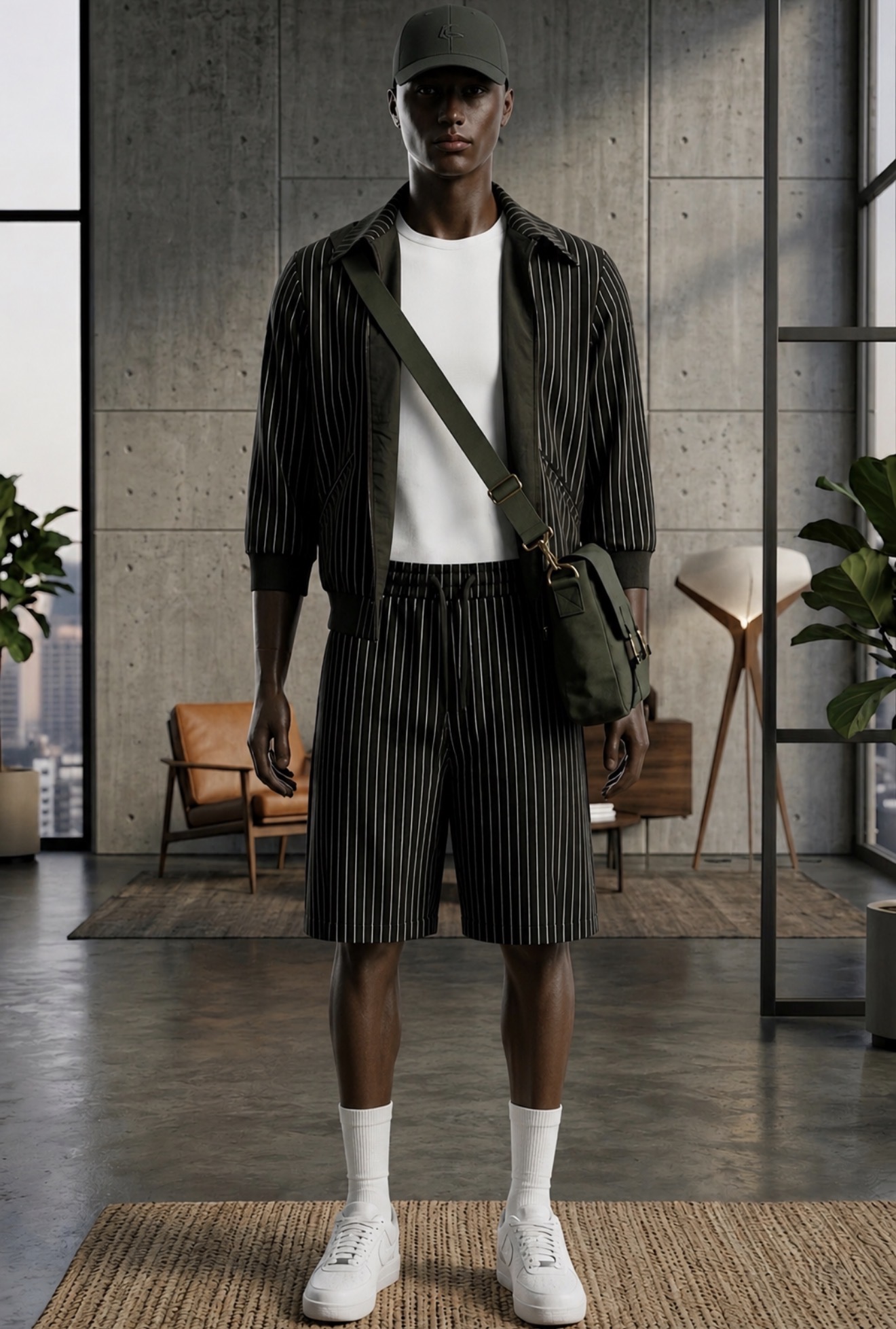 Relaxed Knee-Length Short Set — Army Green