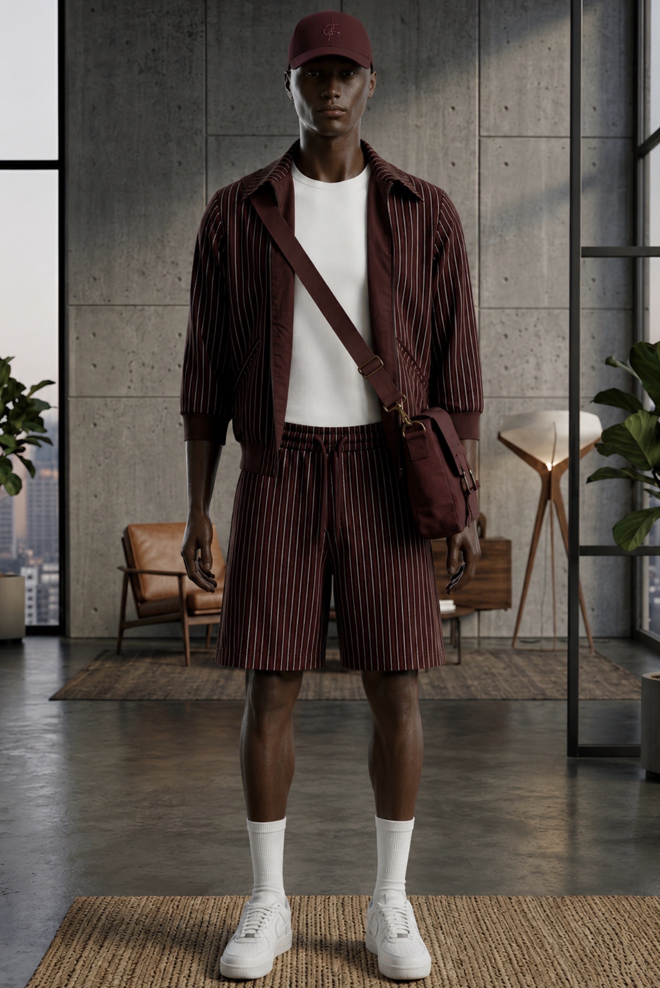 Relaxed Knee-Length Short Set — Burgundy