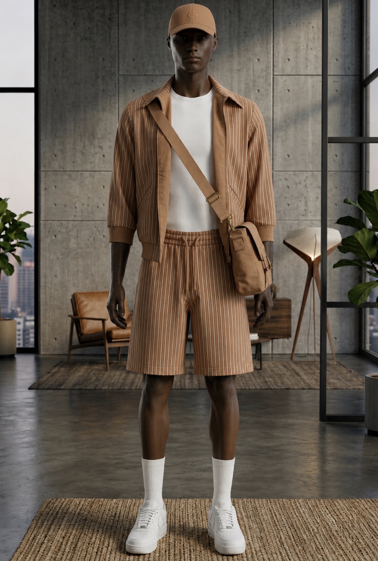 Relaxed Knee-Length Short Set — Peach