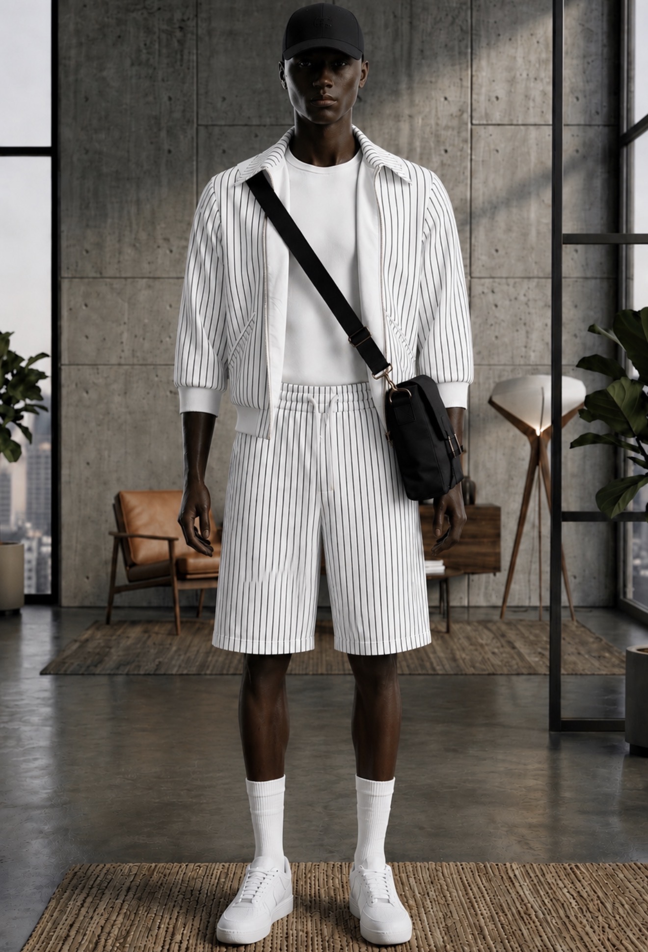 Relaxed Knee-Length Short Set — White