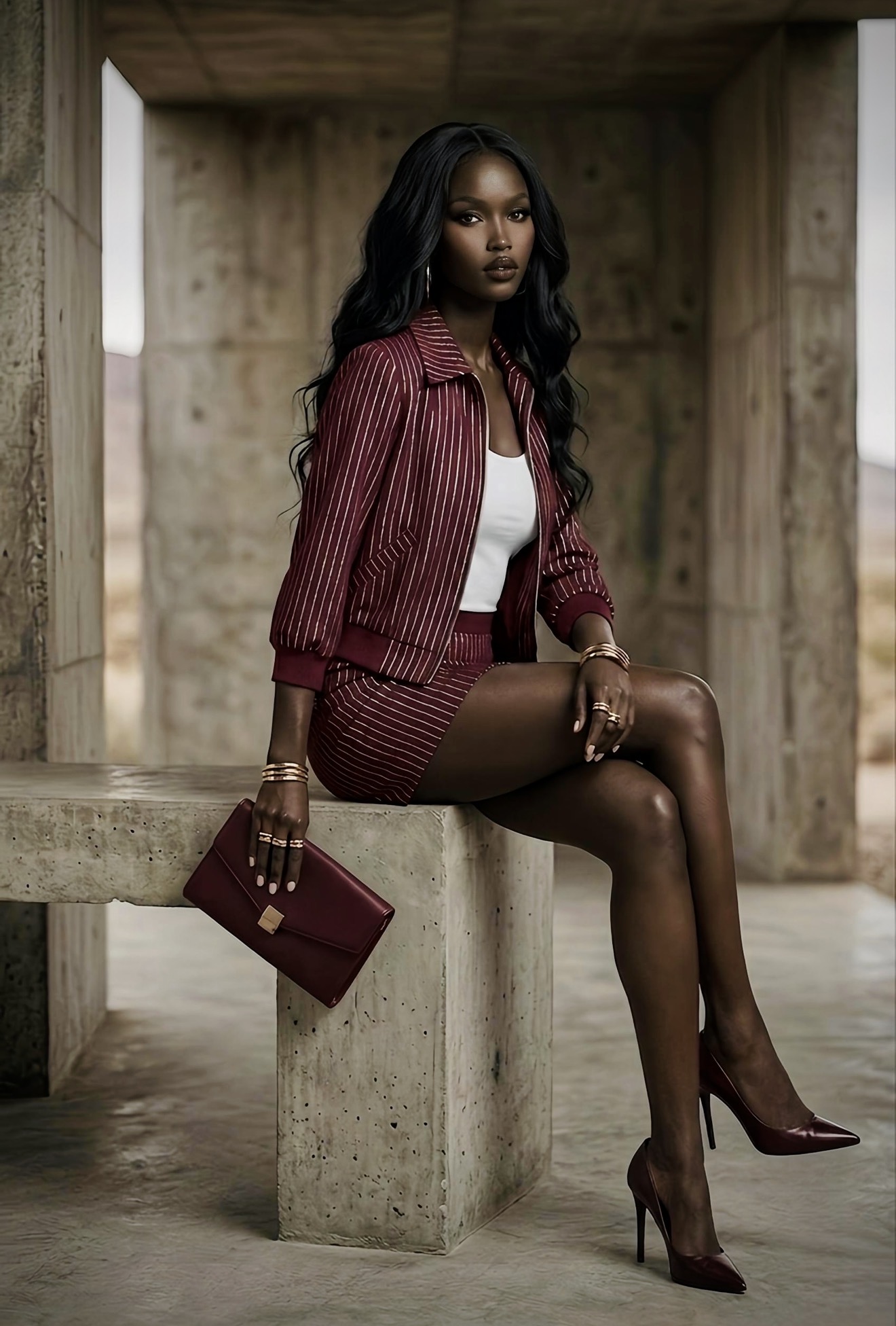 Tailored Skirt Set — Maroon